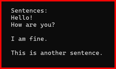 Picture showing the output of sentence tokenizer in spacy